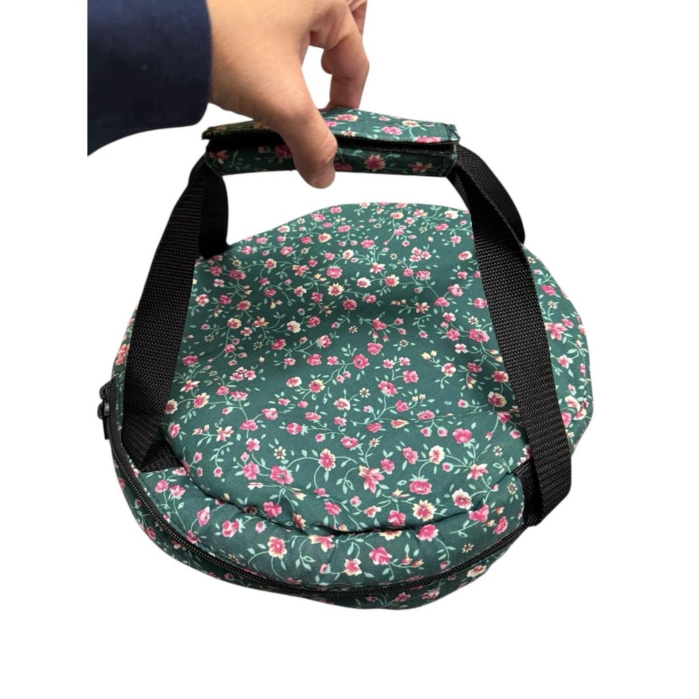 Outer Circle Floral‎ Padded Round Carrier Bag Green Pink Flowers Style 90002